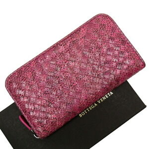 Bottega Veneta round zip wallet pink intrecciato python leather